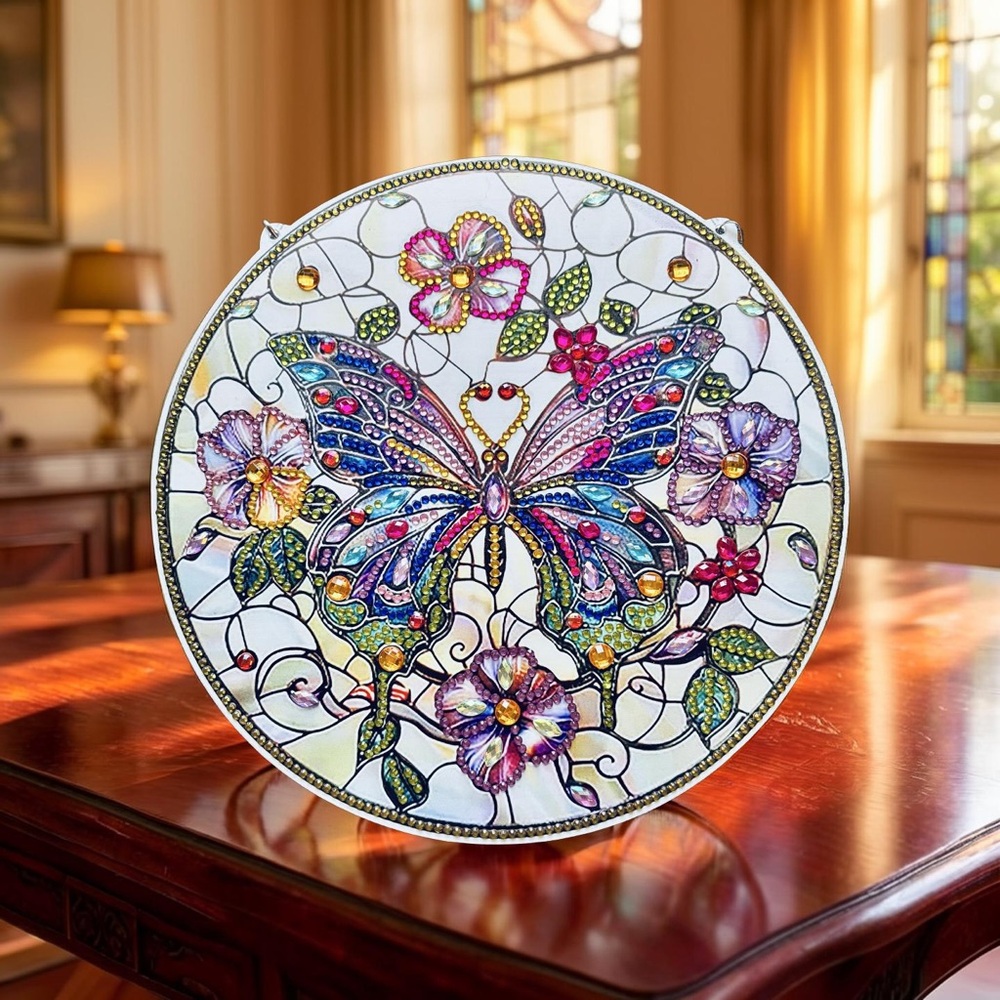 Hand Crafted Stained Glass Butterfly Diamond Art Piece